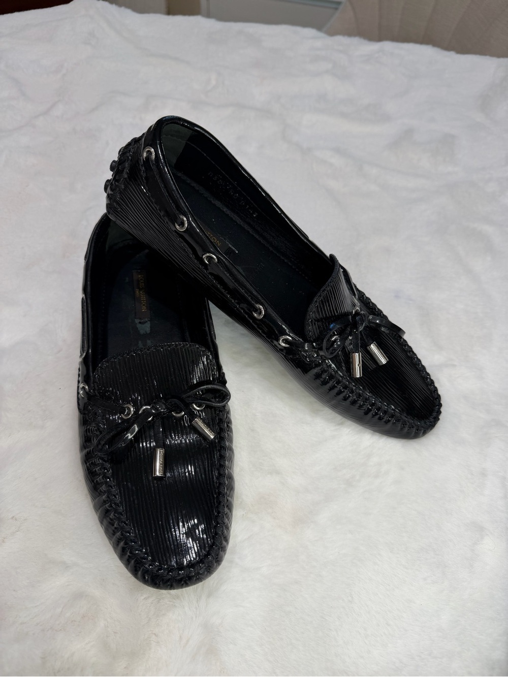 Louis Vuitton Black Patent Leather Epi Tassel Moccasin Loafers Size 38 (7.5)
